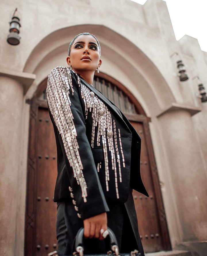 sequin-embellished double-breasted blazer – Rhyan