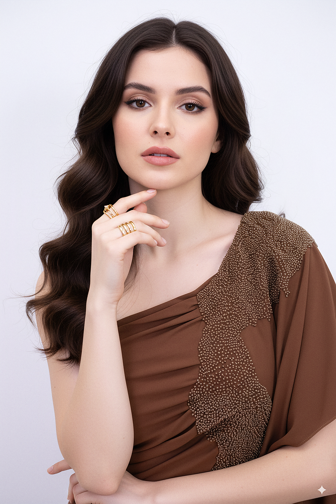 one-shoulder draped gown with embellished panel – ODD- ALIYAA