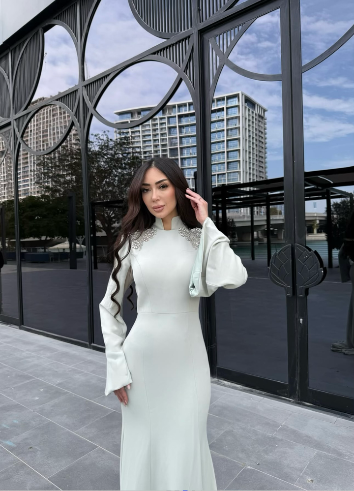 long-sleeve mermaid gown with embellished shoulder – SEGE