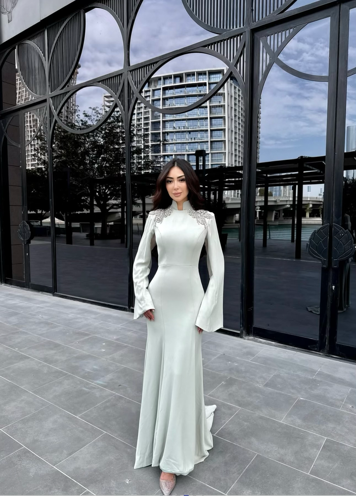 long-sleeve mermaid gown with embellished shoulder – SEGE