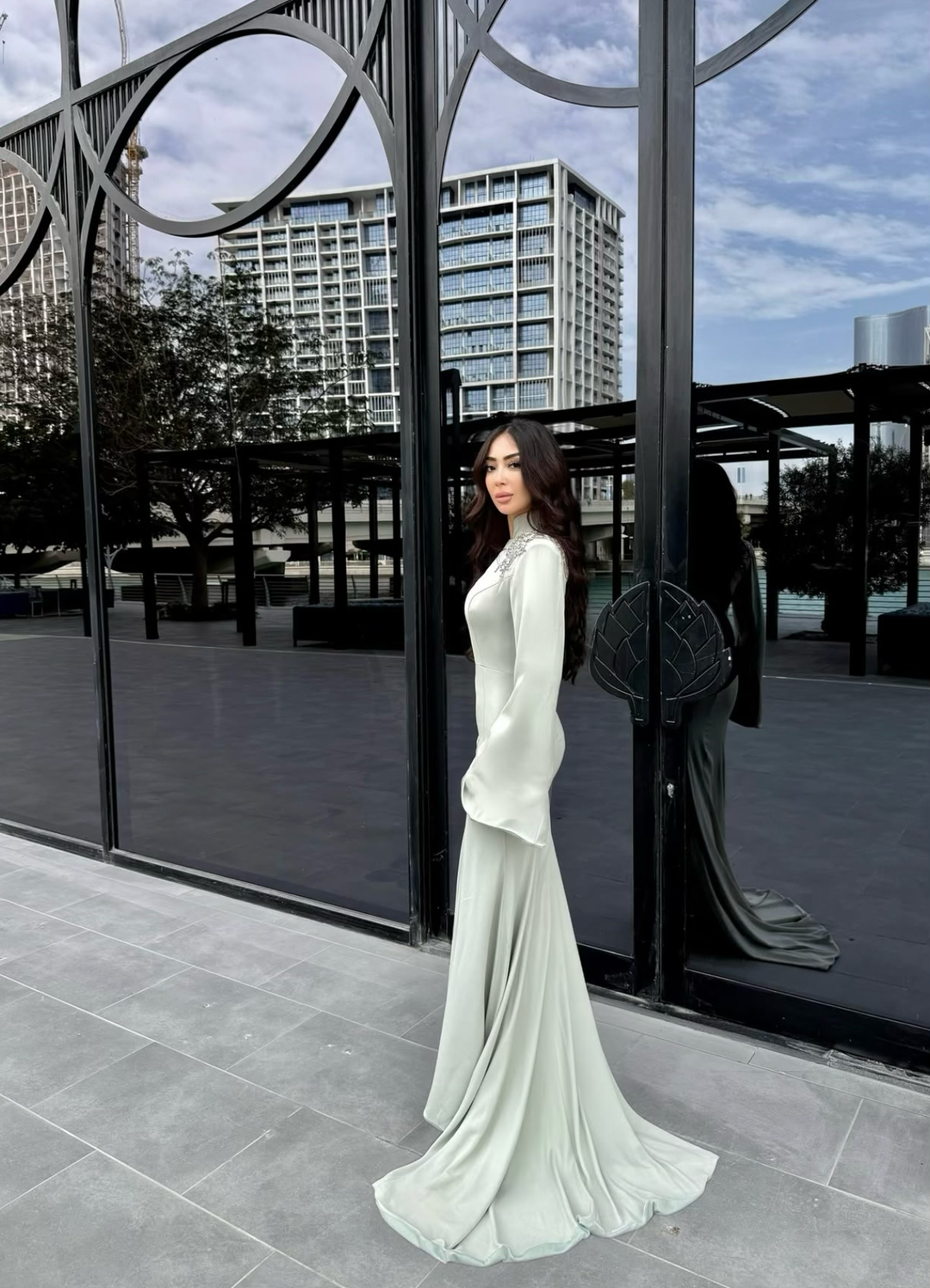 long-sleeve mermaid gown with embellished shoulder – SEGE