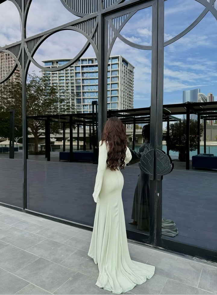 long-sleeve mermaid gown with embellished shoulder – SEGE