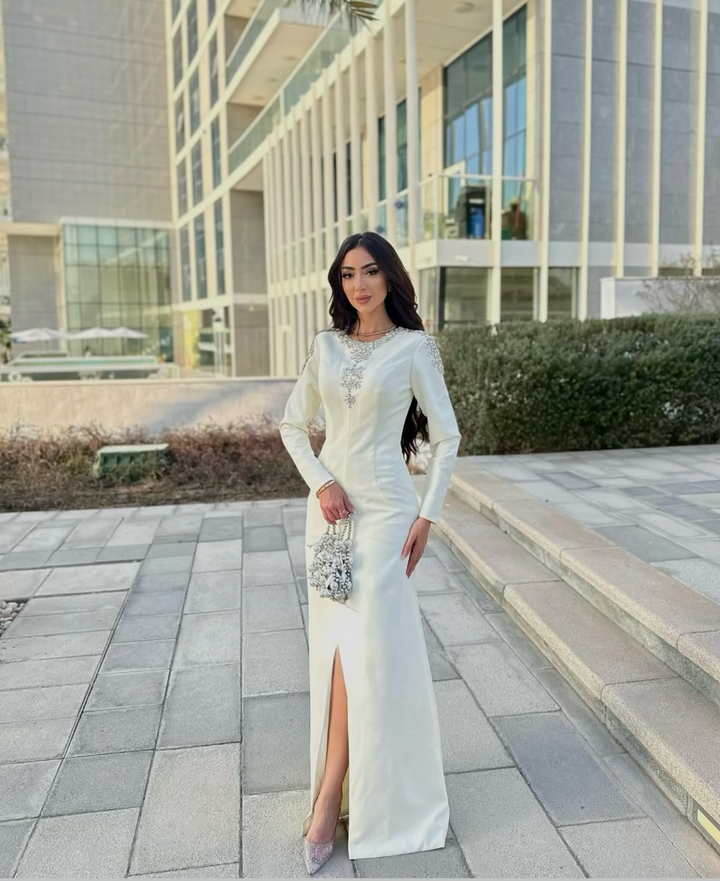Beaded column dress with front slit - ZIARAH