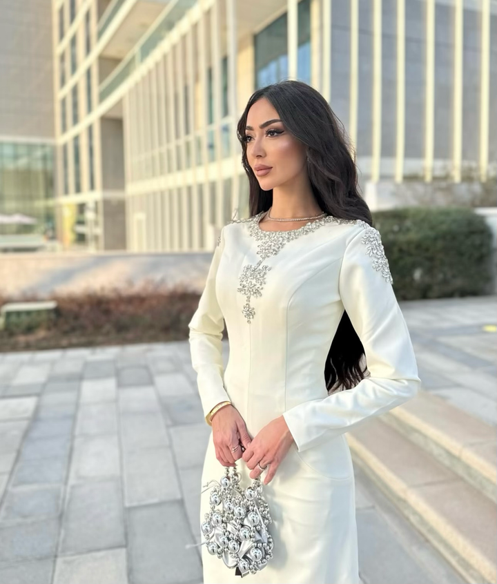 Beaded column dress with front slit - ZIARAH