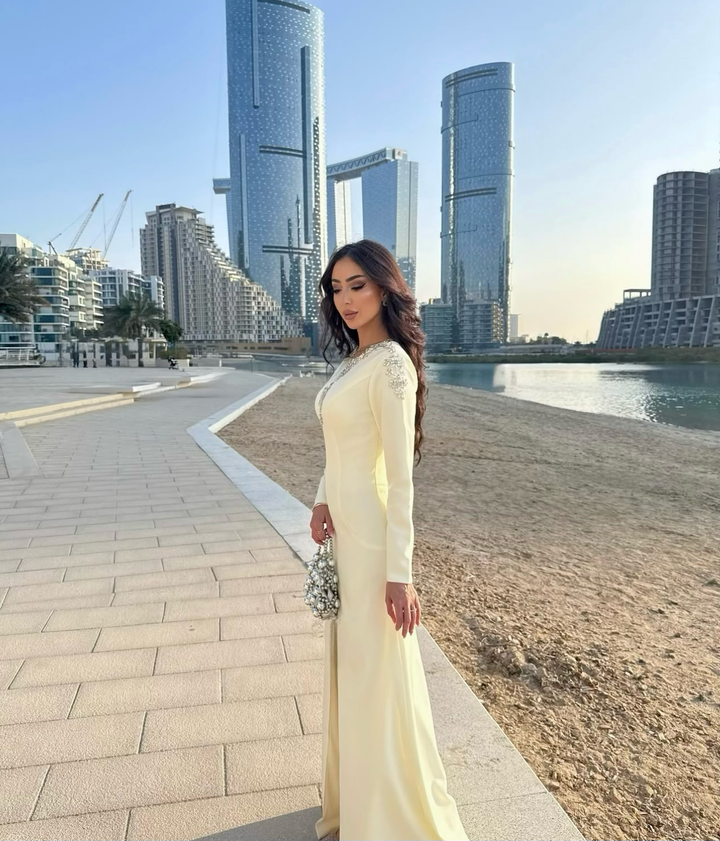 Beaded column dress with front slit - ZIARAH