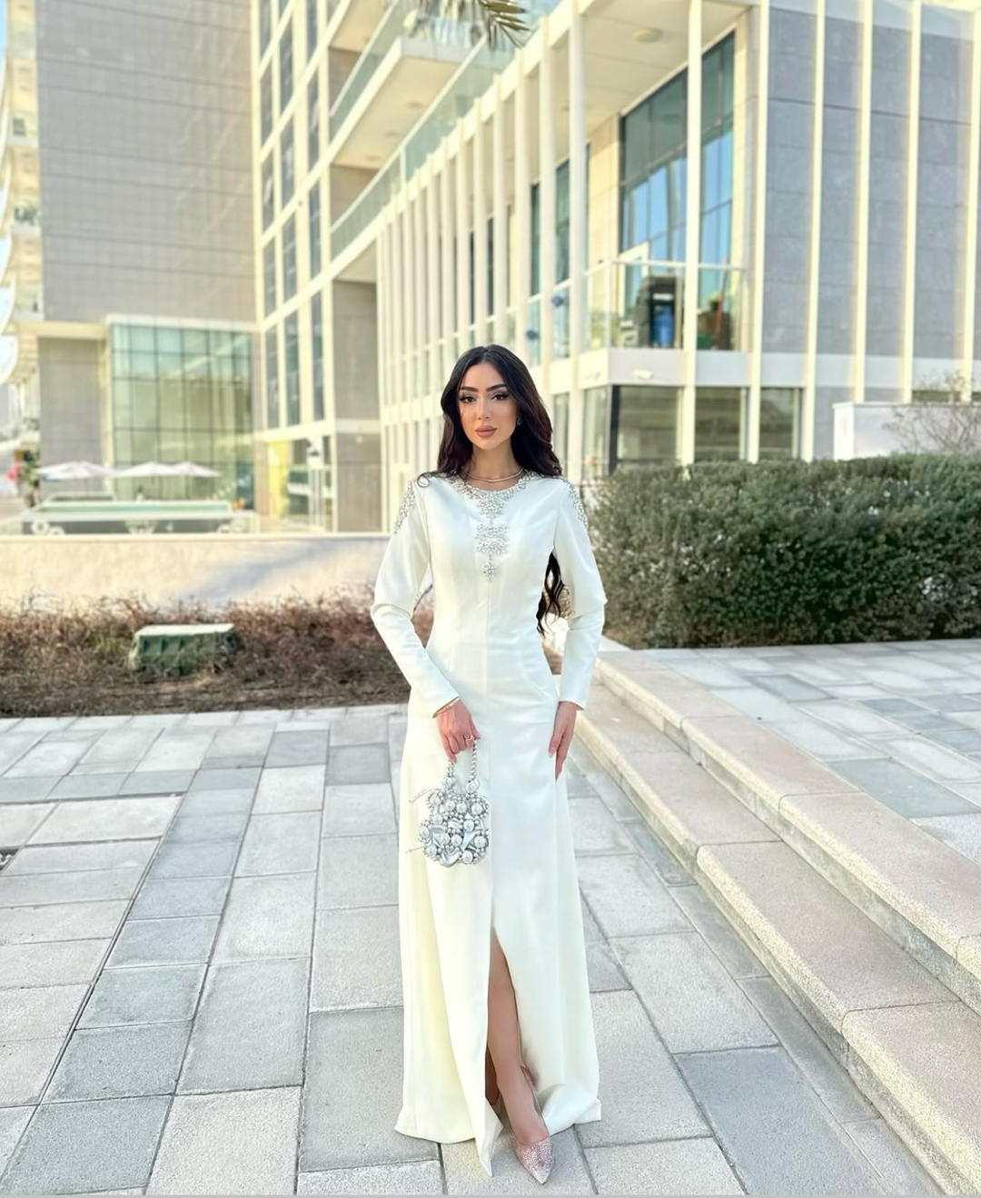 Beaded column dress with front slit - ZIARAH