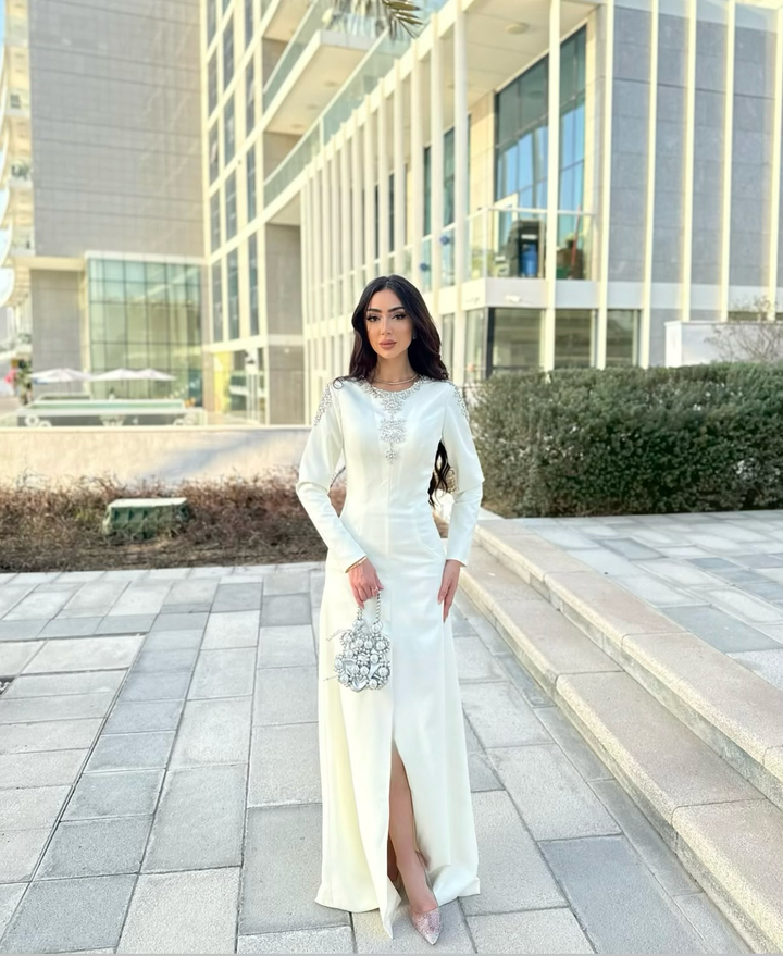 Beaded column dress with front slit - ZIARAH