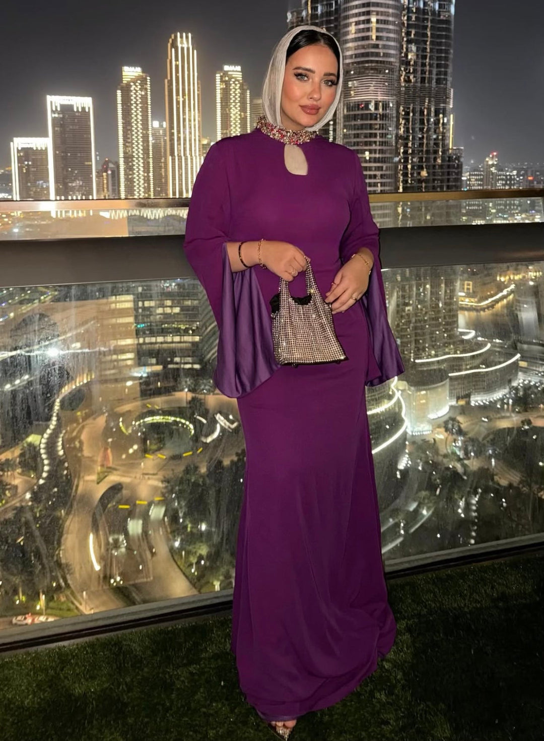 long-sleeve mermaid gown with beaded collar – VIOLETTA