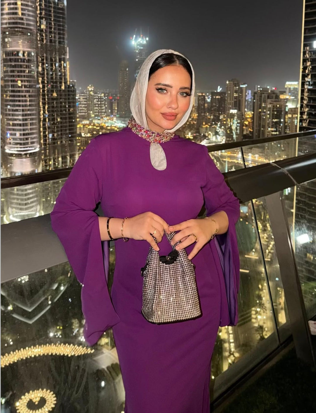 long-sleeve mermaid gown with beaded collar – VIOLETTA