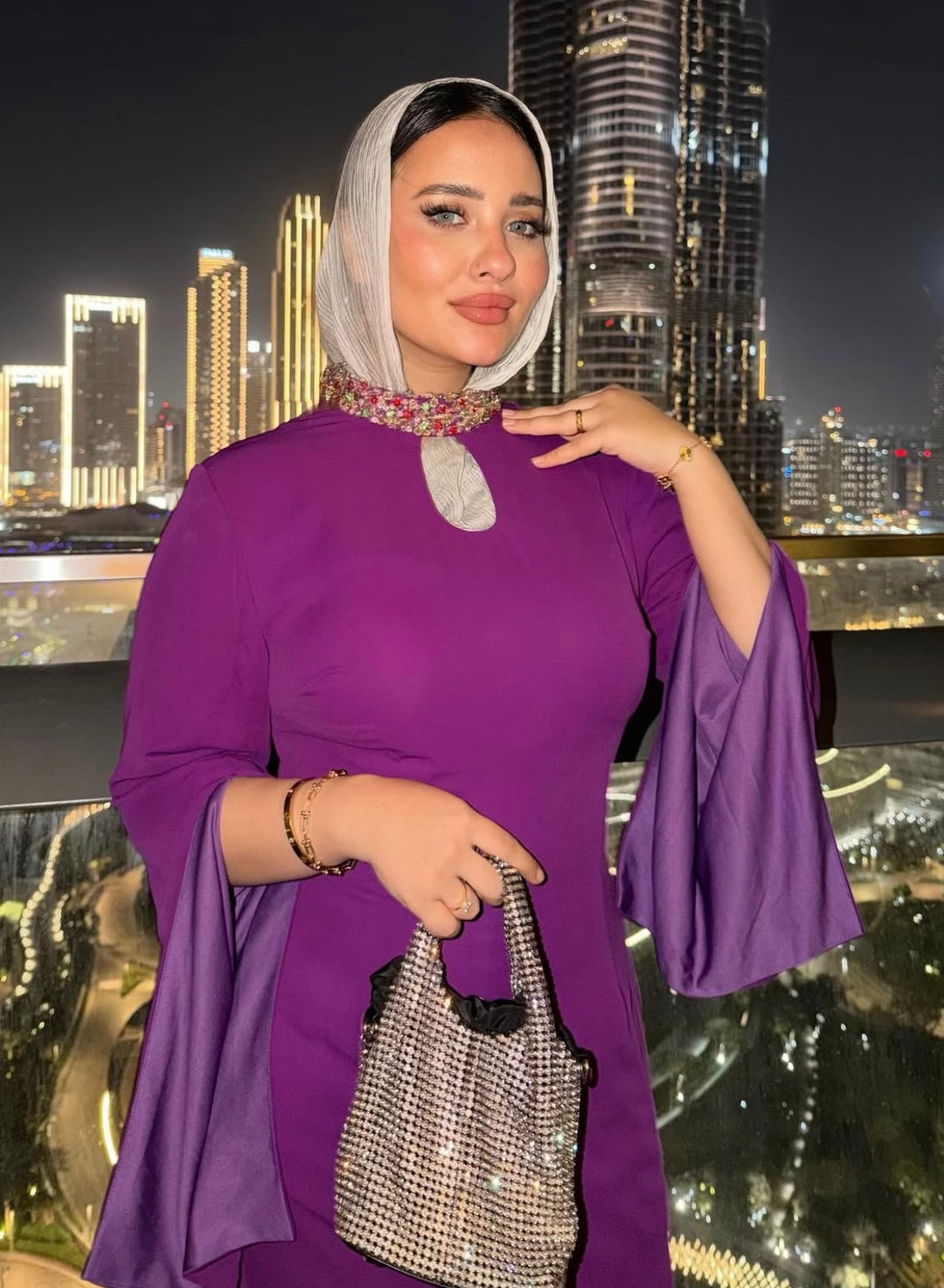 long-sleeve mermaid gown with beaded collar – VIOLETTA