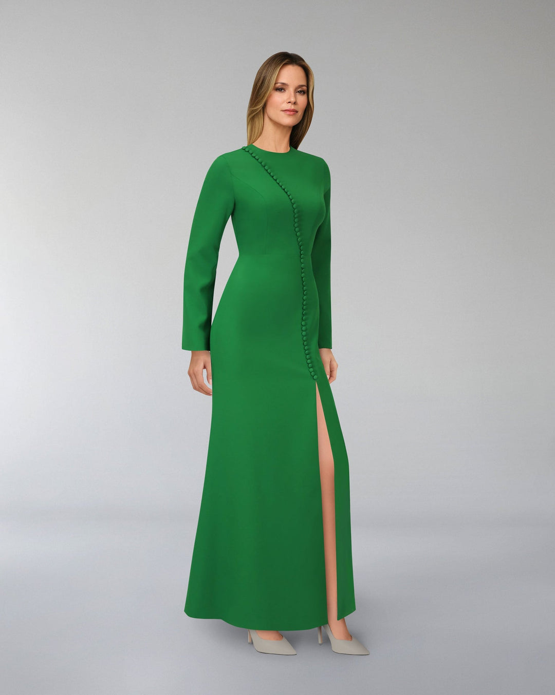 Buttoned long sleeve dress with side slit - ODD-POONY
