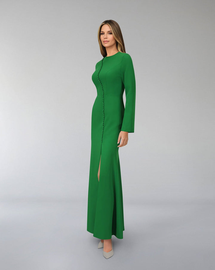 Buttoned long sleeve dress with side slit - ODD-POONY