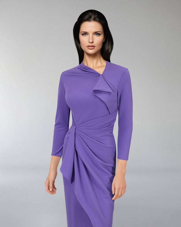 Asymmetrically draped dress with front slit - ODD-KEVEY