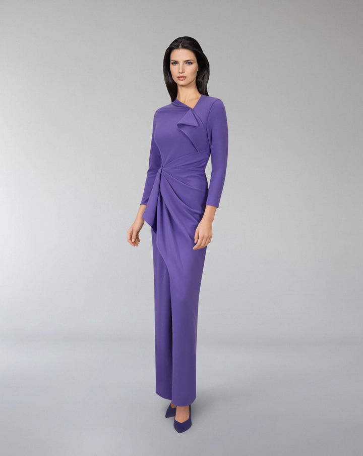 Asymmetrically draped dress with front slit - ODD-KEVEY