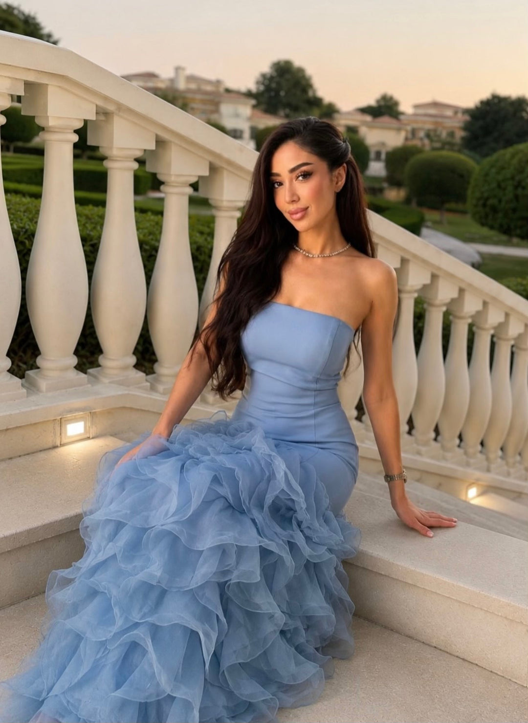Strapless mermaid dress with layered organza ruffles – SKYLA