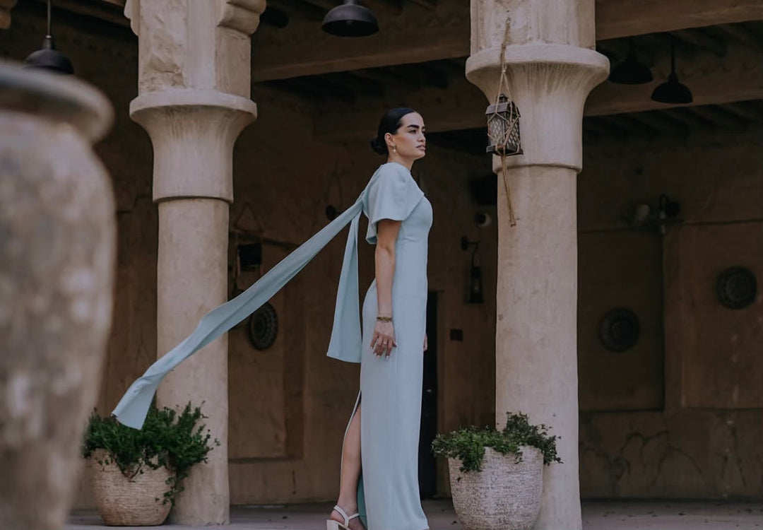 Cape Sleeve Fitted Maxi Dress – MINT