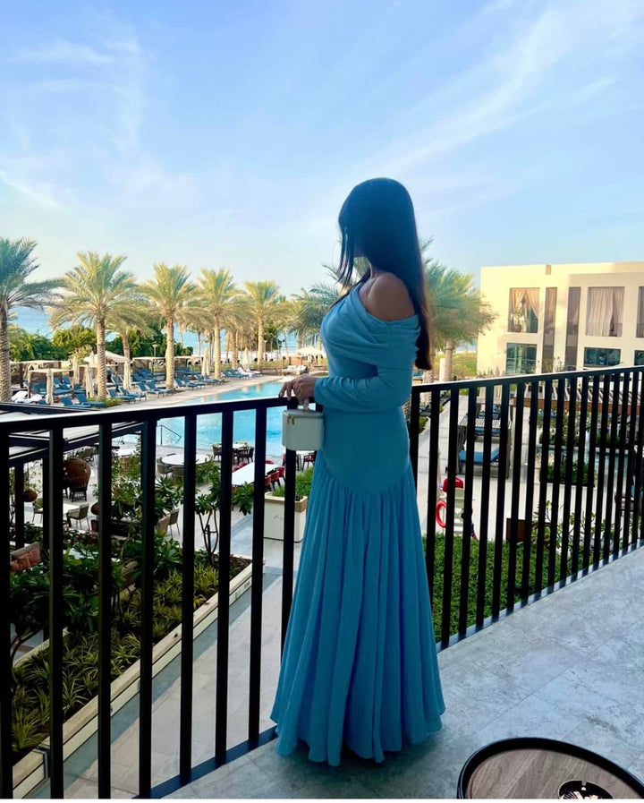 off-shoulder draped jersey gown – ARIA