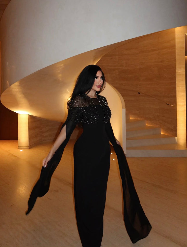 embellished cape-sleeve evening gown – Sherita-1