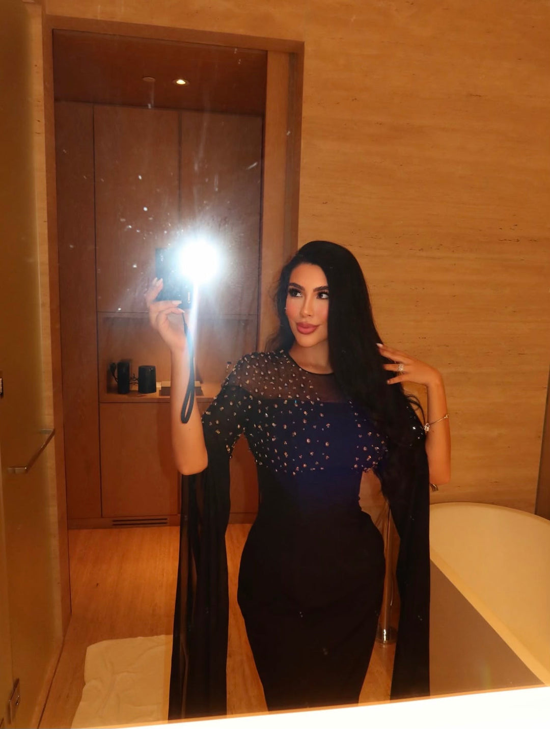 embellished cape-sleeve evening gown – Sherita