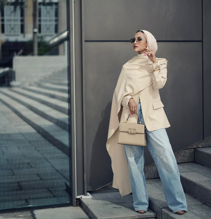 tailored blazer with draped maxi cape - Shevte