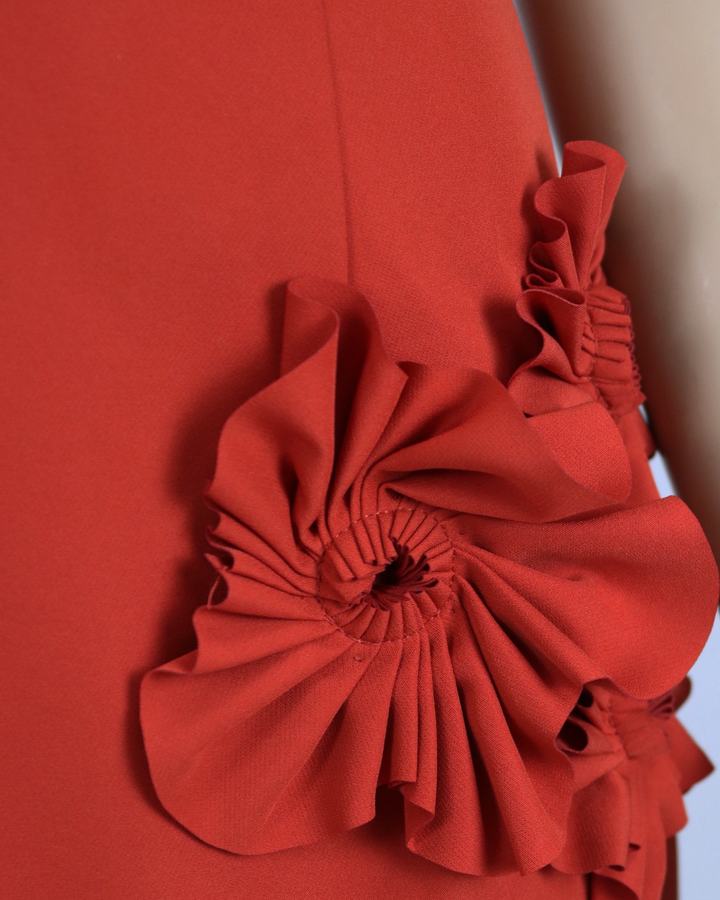 Shoulder off red dress with 3D flowers ODD-LOYAN
