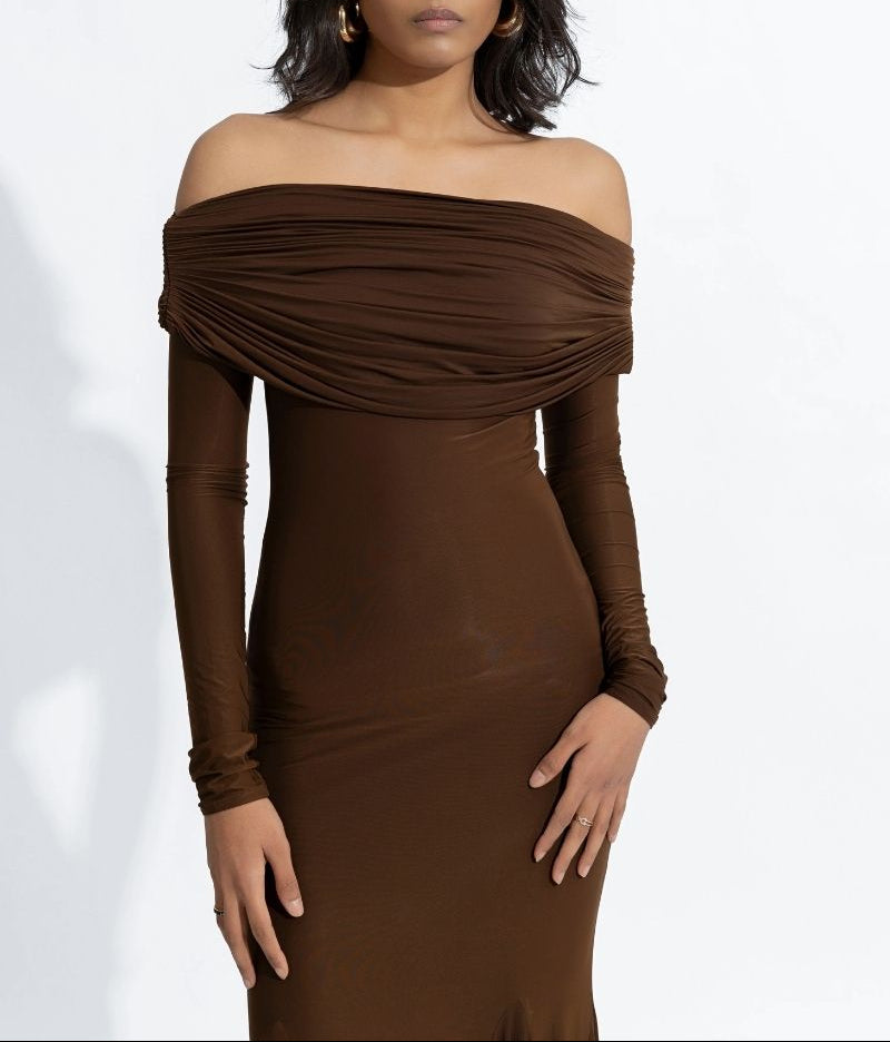 off-shoulder draped jersey gown – COCO-1