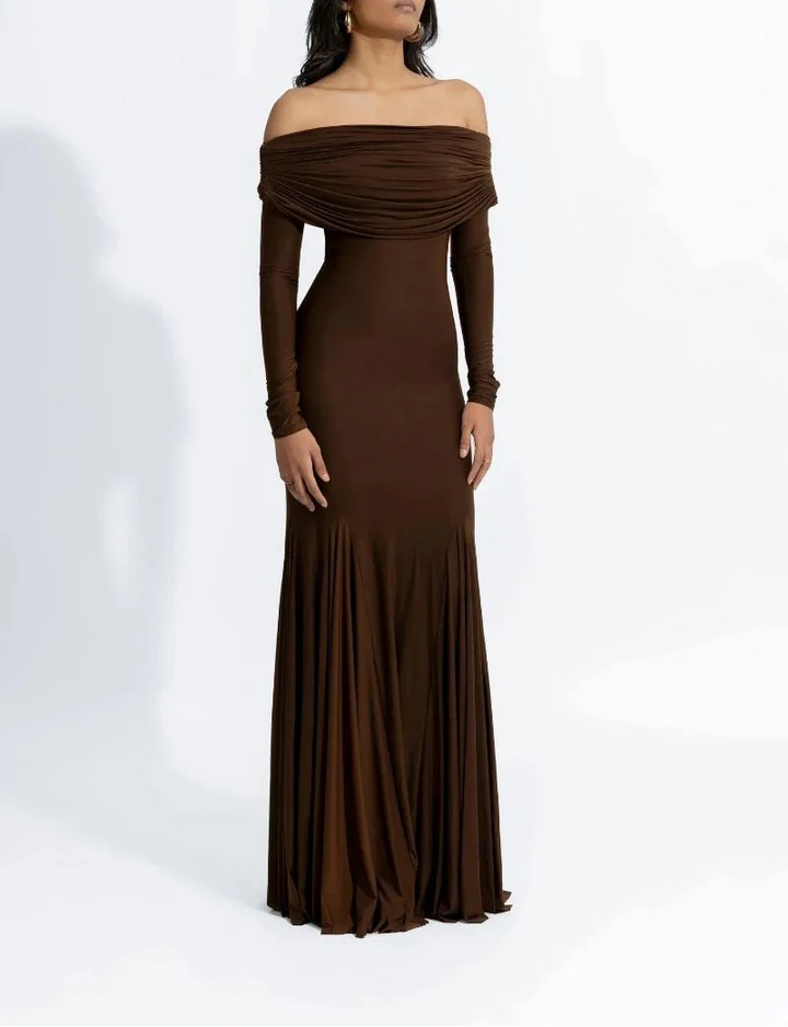 off-shoulder draped jersey gown – COCO-1