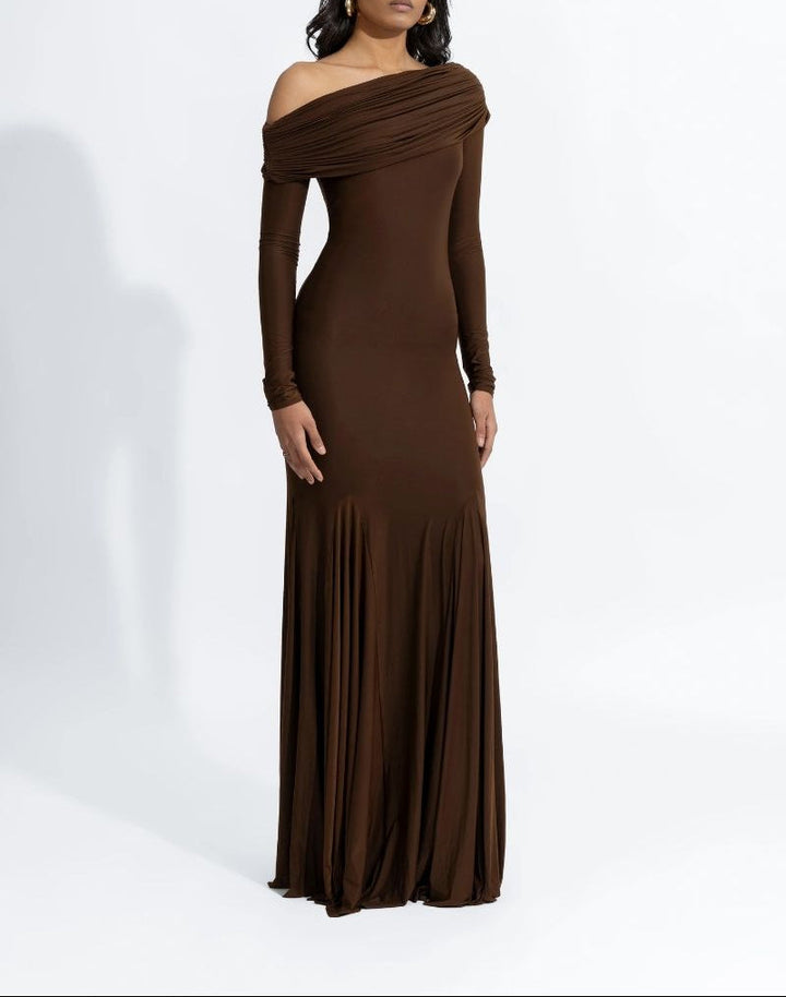 off-shoulder draped jersey gown – COCO-1