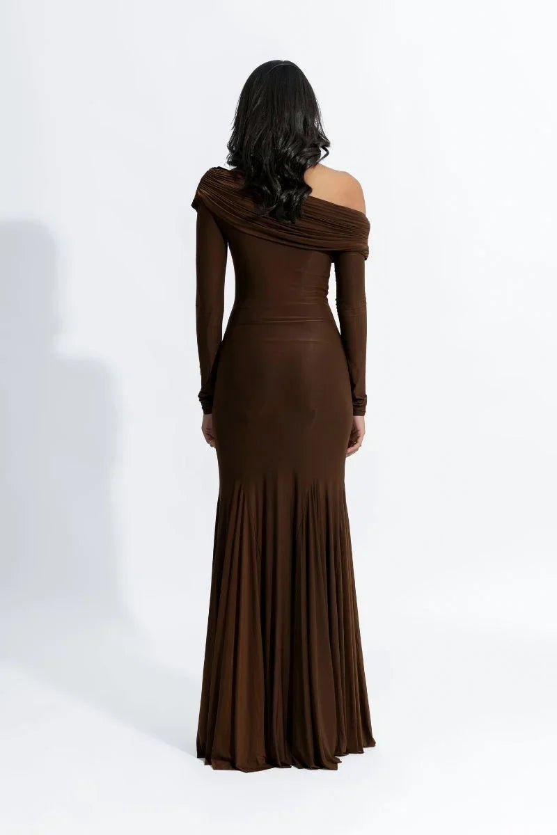 off-shoulder draped jersey gown – COCO-1