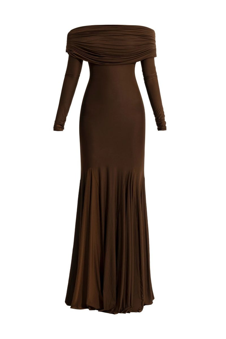 off-shoulder draped jersey gown – COCO-1