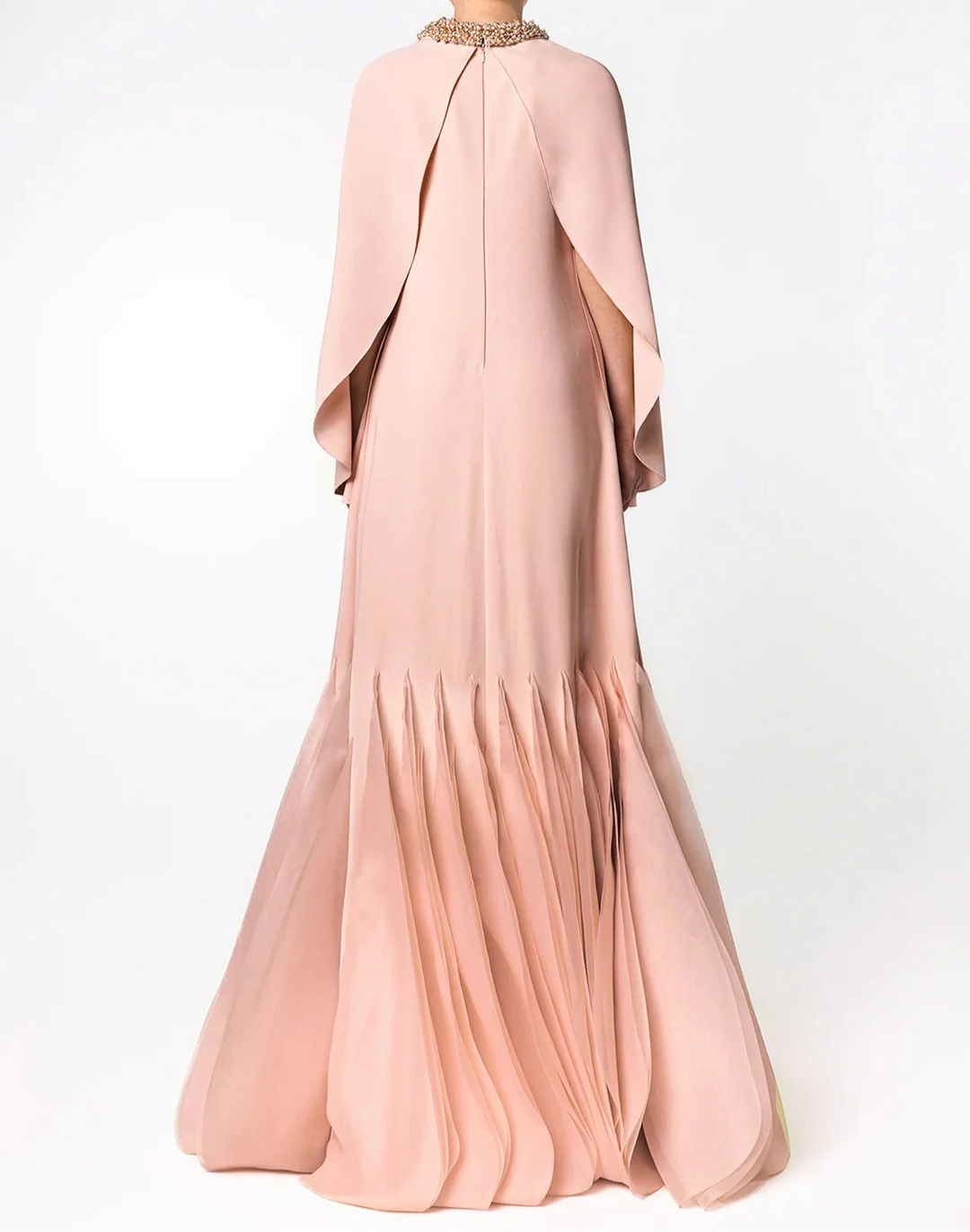 Long Sleeve A-Line Gown with Pleated Chiffon Hem and Embellished Neckline - ROSA