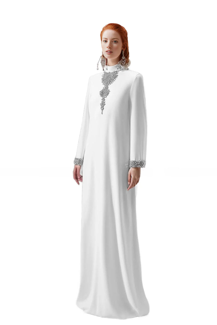 Embellished high-neck gown with cuff detail – Lusen