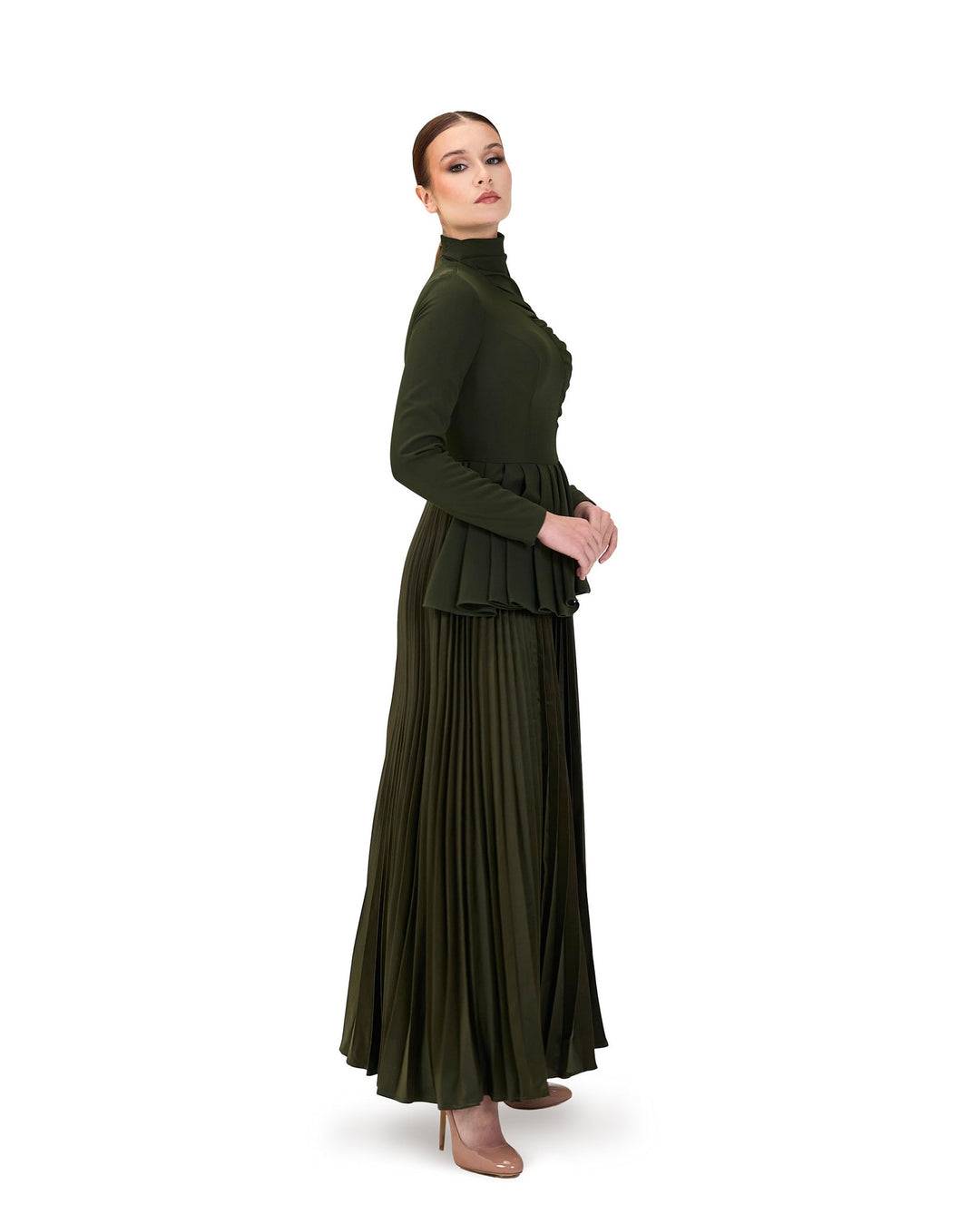 Asymmetrical pleated dress with waistband ruffle-ODD-Tetty