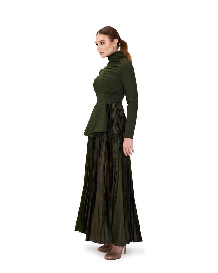 Asymmetrical pleated dress with waistband ruffle-ODD-Tetty