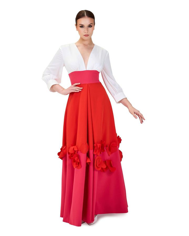 Multicolour flowered dress with waistband - ODD- ROXIL
