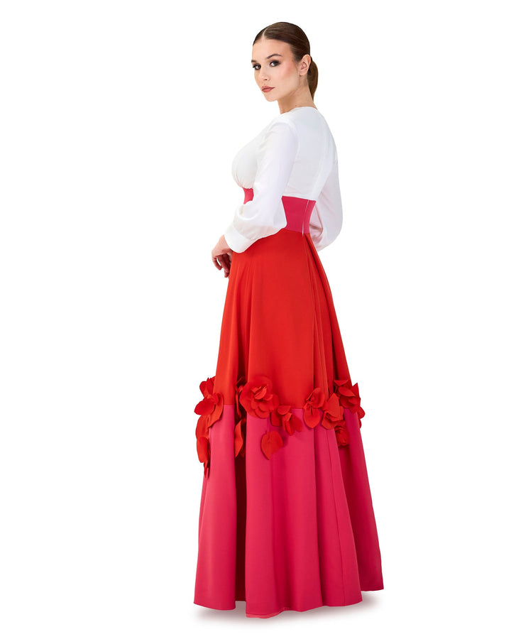 Multicolour flowered dress with waistband - ODD- ROXIL