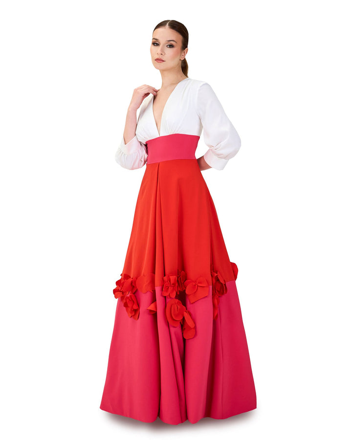 Multicolour flowered dress with waistband - ODD- ROXIL