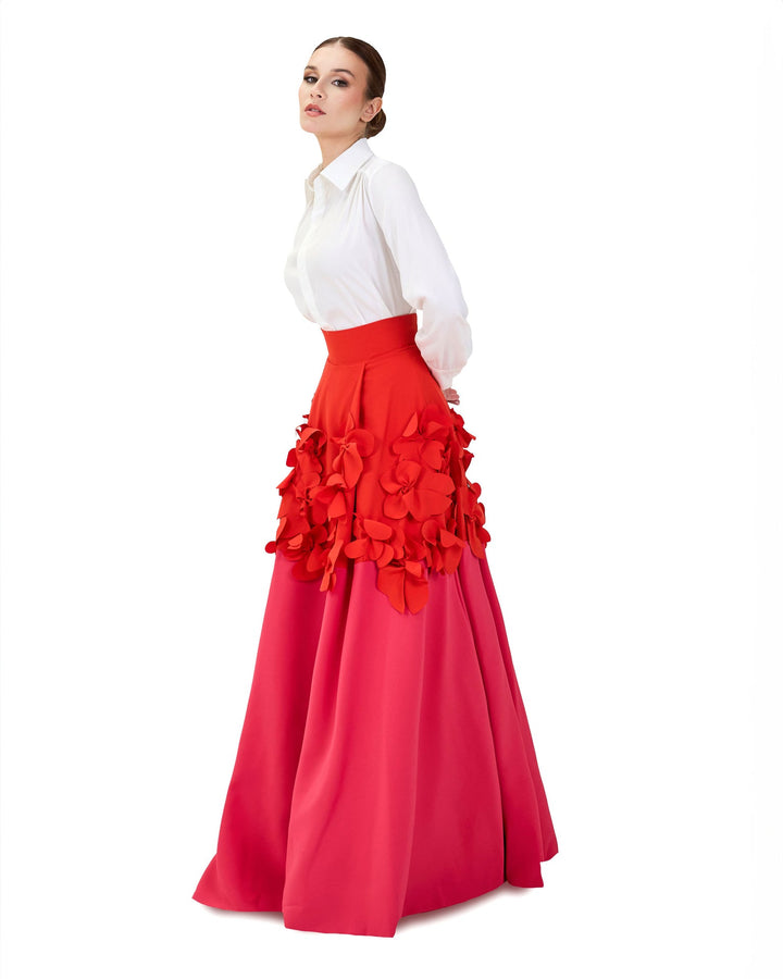 Flowered Bicolour skirt with white shirt - ODD- SET