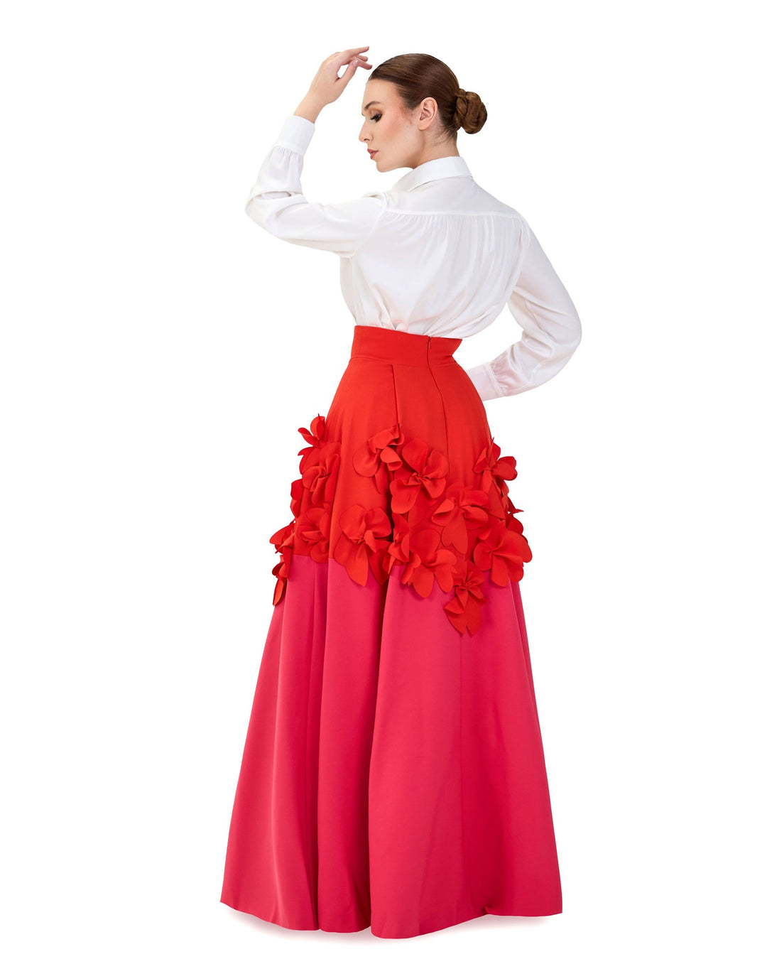 Flowered Bicolour skirt with white shirt - ODD- SET