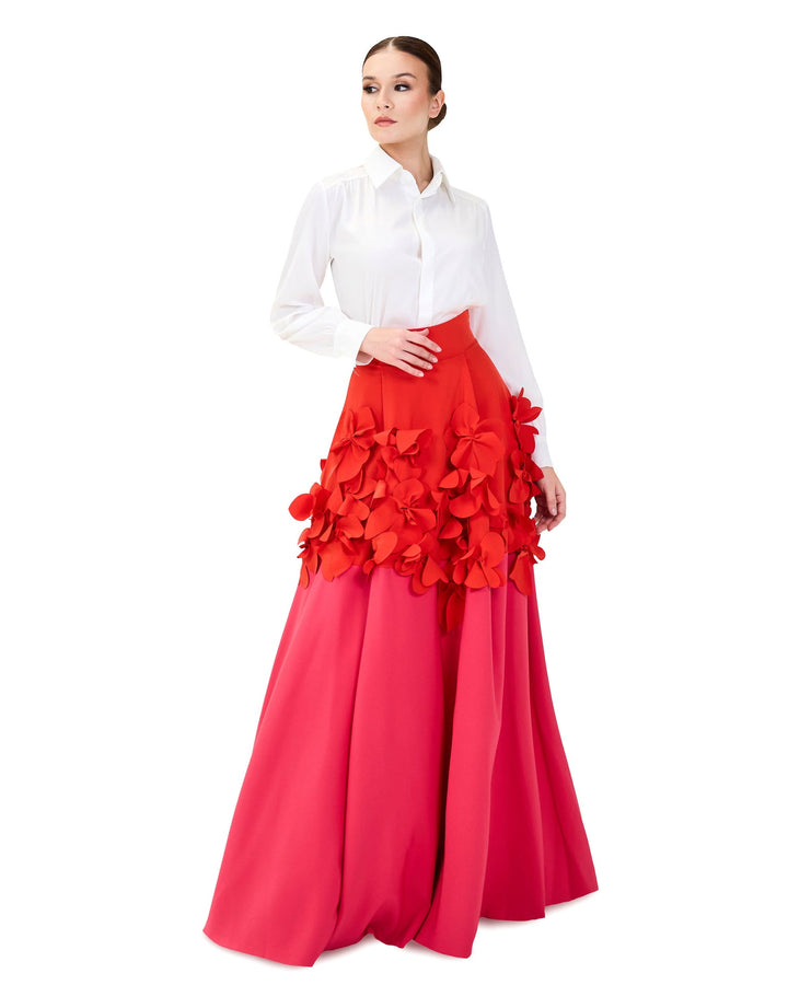 Flowered Bicolour skirt with white shirt - ODD- SET