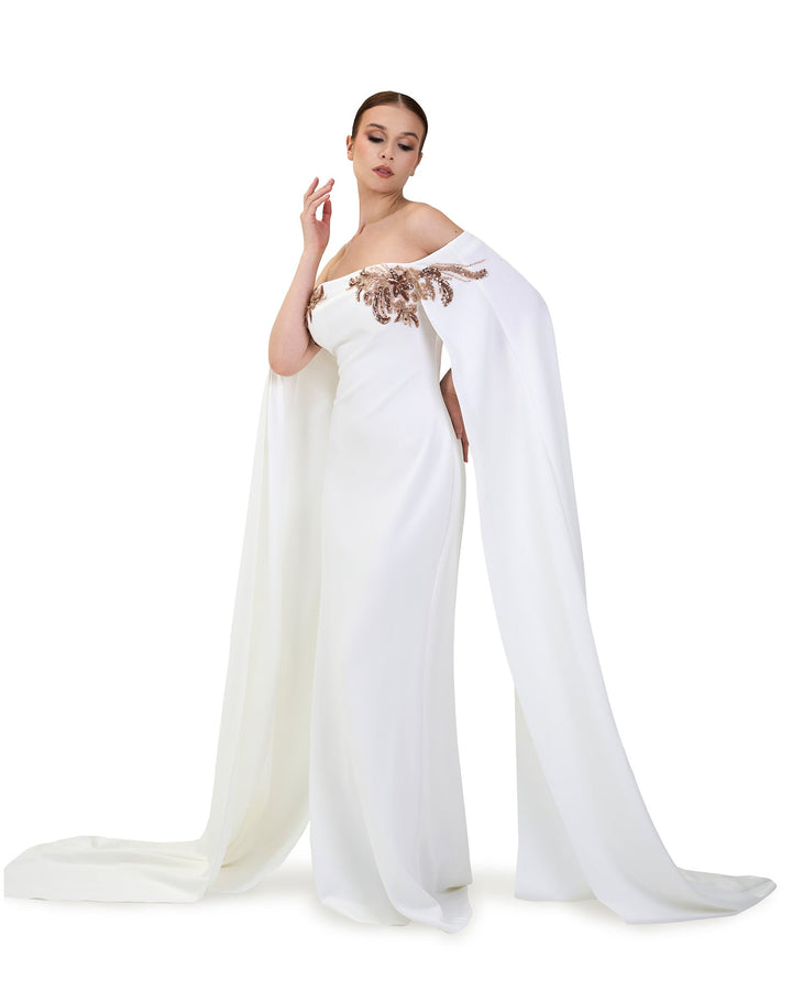 ODD-Strapless Sequined dress with maxi cape sleeves