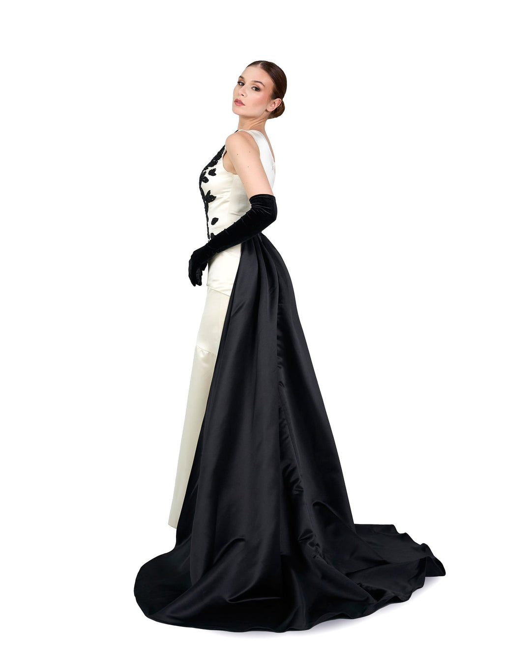 shoulder off beaded dress with train - ODD-ELARA
