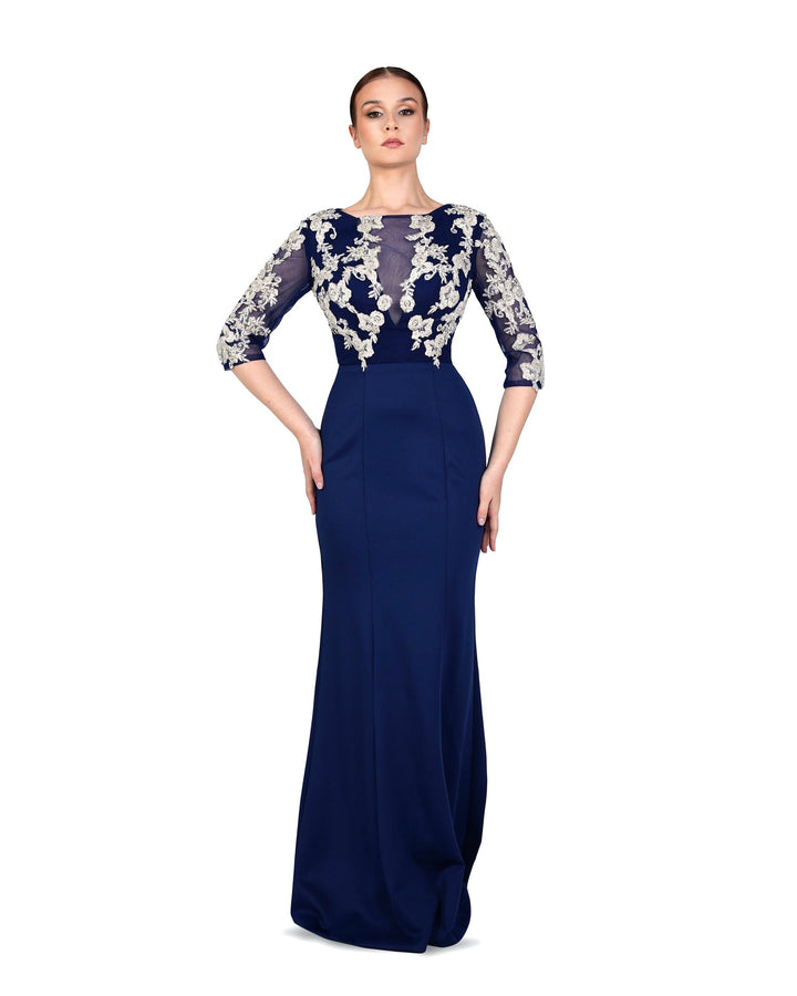 ODD-Blue Floor-Length Dress with see-through sequined top-Juwan
