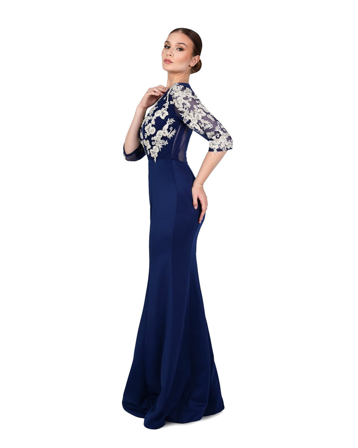 ODD-Blue Floor-Length Dress with see-through sequined top-Juwan