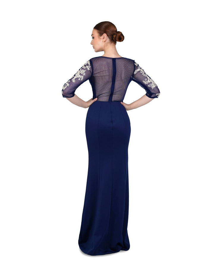 ODD-Blue Floor-Length Dress with see-through sequined top-Juwan