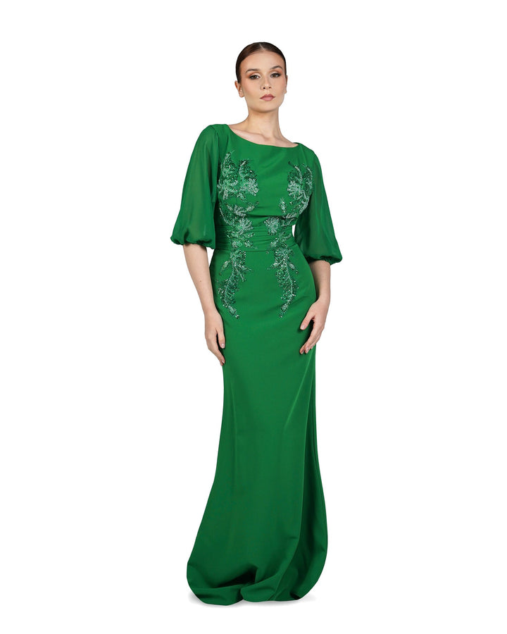 Sequined column dress with waistband and see-through sleeves-ODD-Lonah
