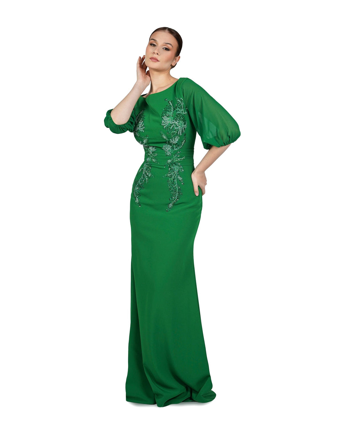 Sequined column dress with waistband and see-through sleeves-ODD-Lonah