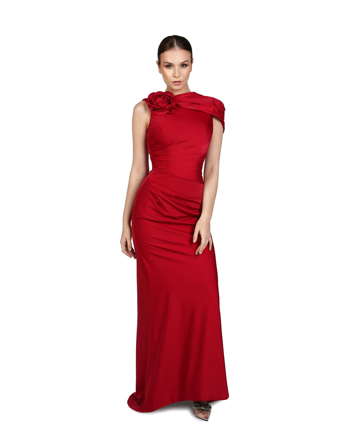 Sleeveless dress with side capelet and 3D flower - ODD- ROVEE