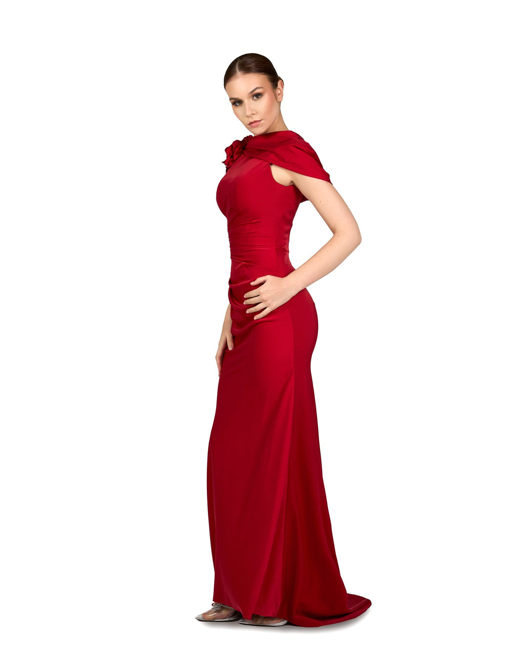 Sleeveless dress with side capelet and 3D flower - ODD- ROVEE