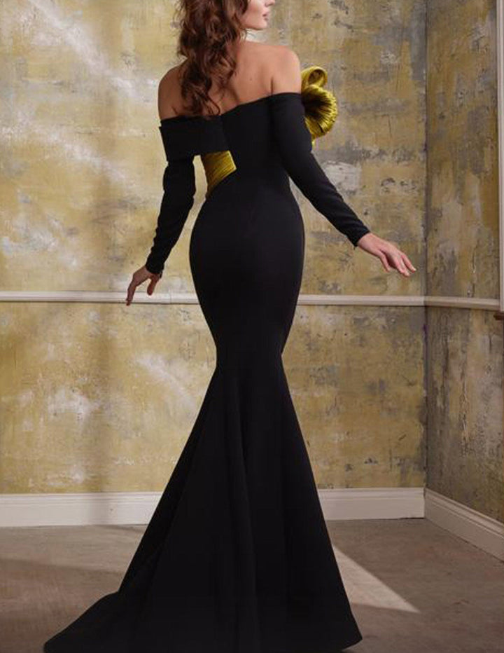 Off-shoulder mermaid gown with sculpted bow detail – SEREE-1